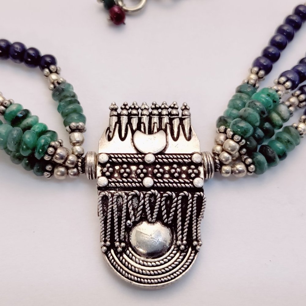 21" Solid Sterling Silver Multi Stone Necklace - image 2